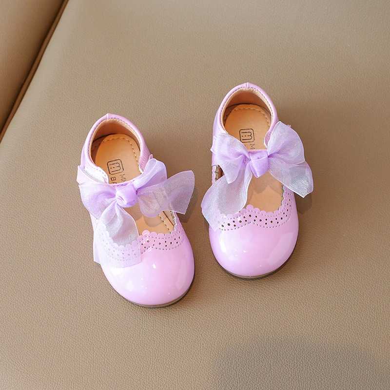Sneakers Childrens Small Leather Shoes 0-6 Years Old Round Head Bow Candy Color Soft Girls Walking Shoes Flat Non-slip Kid Baby Sandals H241221
