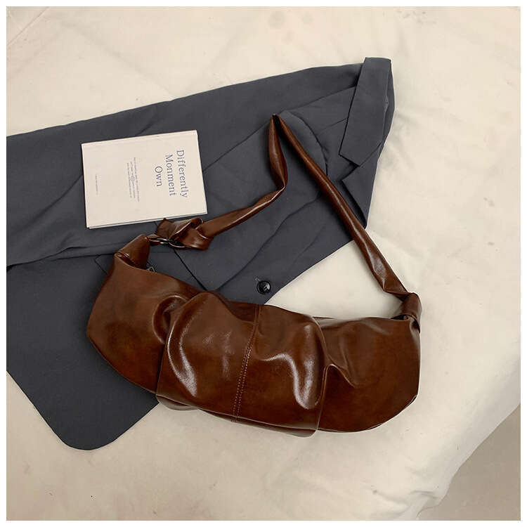 PU shoulder small size, foldable, autumn winter season dumpling bag, versatile, large capacity, women's simple and high-end bag