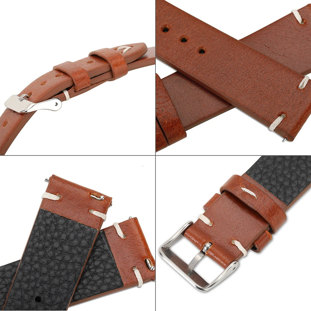 Oil Wax Leather Watch Strap 18mm 19mm 20mm 22mm Vintage Watch Band Black Blue Brown Available Handmade Watchband Accessories 241220