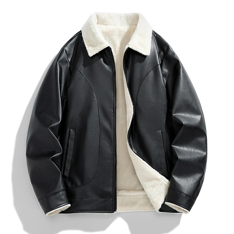 Winter Faux Fur Collar Windproof Add Velvet Warm Coat Leather Jacket Mens Leather Clothing Vintage Pu Leather Jacket Mens 241216