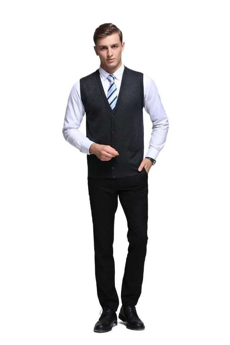 New Mens Business Casual Cardigan Wear Warm Sleeveless Wool Knitted Sweater VestXJ241221