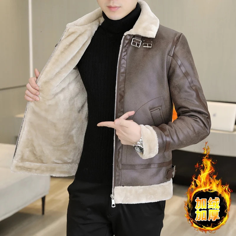 British Style Winter Motorcycle Leather Jacket for Men Plus Velvet Padded Warm PU Leather Jacket Casual Business Overcoat M-3XL 241216