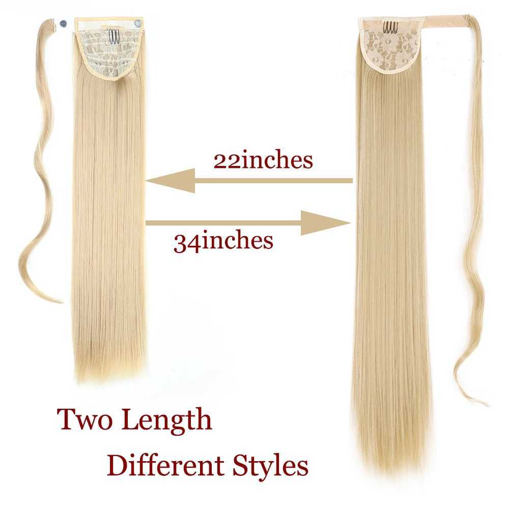 22inch 34inch Synthetic Long Straight Ponytail Hairpiece Wrap on Hair Clip Ombre Brown Blonde Hair Extensions Pony TailXJ241221