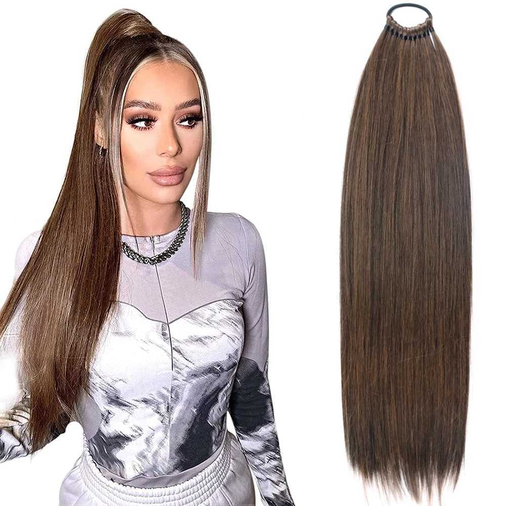 Synthetic Ponytail Extensions Rubber Band Hair Braided Pony Tail Hairpiece 24 Inch Black Blonde Brown Hairstyle For WomenXJ241221