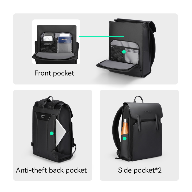 Mark Ryden Classic Work Black Leather Backpack 15.6 Inch Laptop Waterproof Bag School Bags Business Bacbackpack For Men