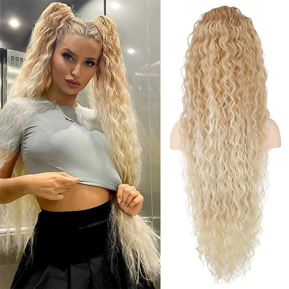 36 inch Drawstring Ponytail Extension Synthetic Black Long Lightweight Full Natural Curly Fake Tail Multi Layered HairpieceXJ241221