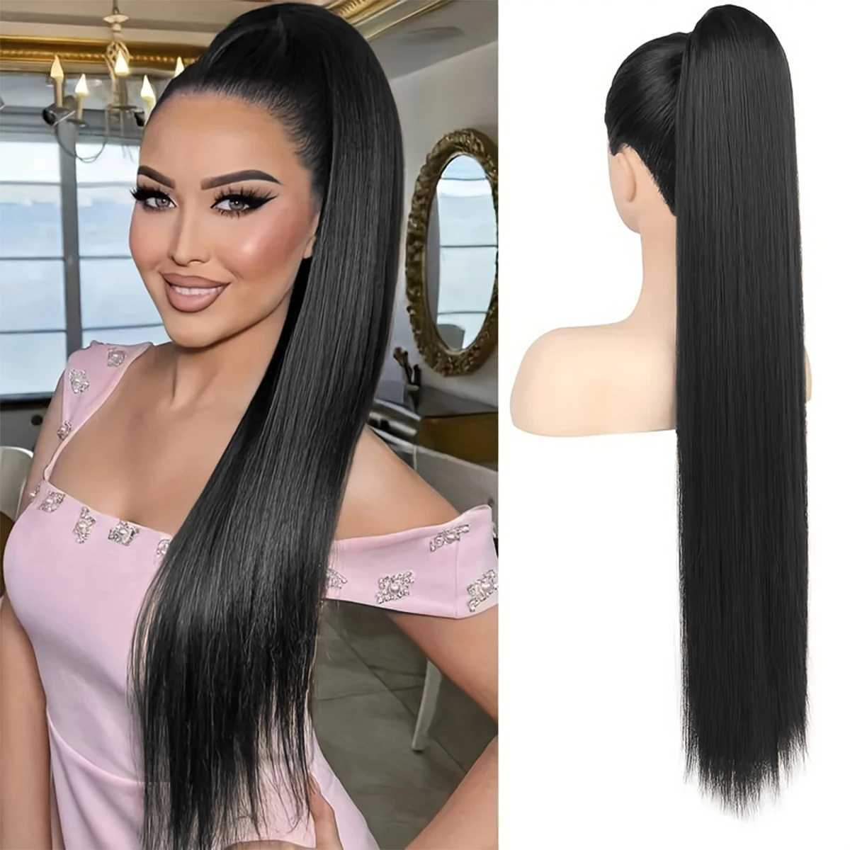 36 Inch Synthetic Long Layered Straight Drawstring Ponytail Extension Soft Clip-In Hair Extensions for Women HairpieceXJ241221