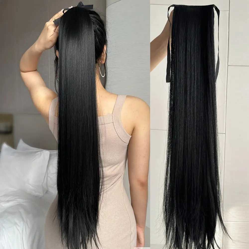 Clip in Ponytail Extension Wrap Around Long Straight Pony Tail Hair 85CM Synthetic Hairpiece for Women Heat ResistantXJ241221