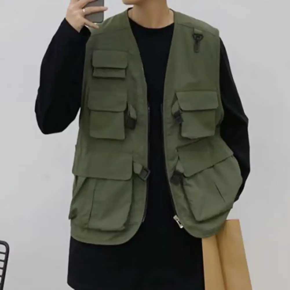 Solid Color Classic Sleeveless Thin Outdoor Cargo Waistcoat Breathable Vest Jacket V-neck for FishingXJ241221
