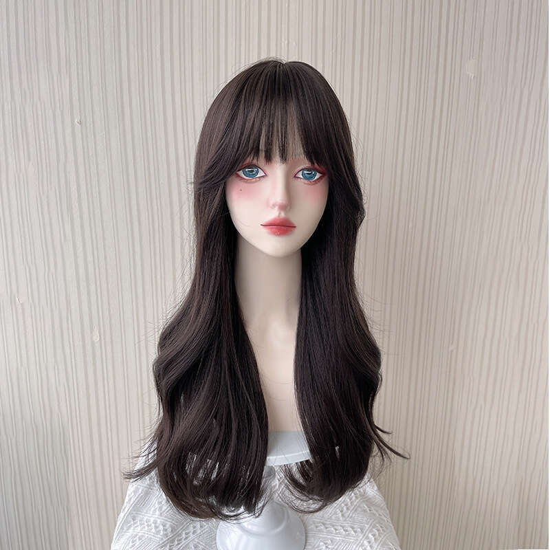 Wig Women's New Lazy Long Curly Hair, Upgraded Seam, Air Bangs, Large Wave Hair Cover