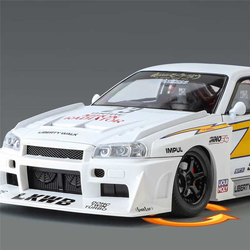 Free shipping 1 24 Nissan Skyline Ares GTR R34 Alloy Modified Wide Body Sports Diecast Raing Car Model Sound and Light Kids Toy Gift