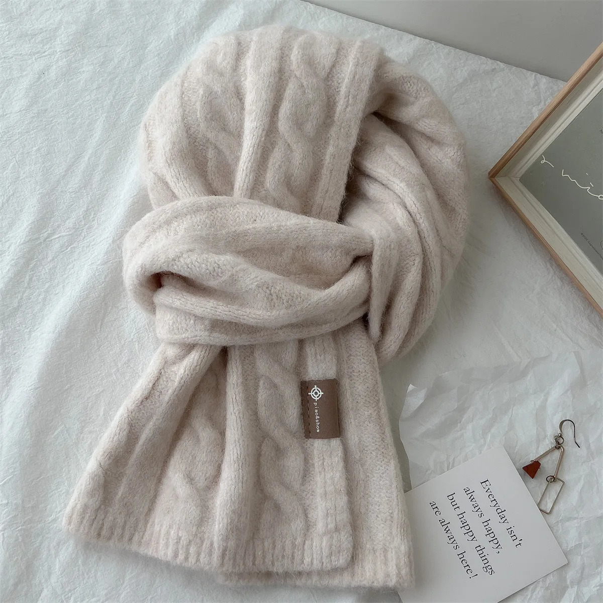 Korea Cashmere Scarf Womens Autumn Winter Fashion Knitted Thicke Warm Soft Scarf Office Lady Elegant Female Shawl 241220
