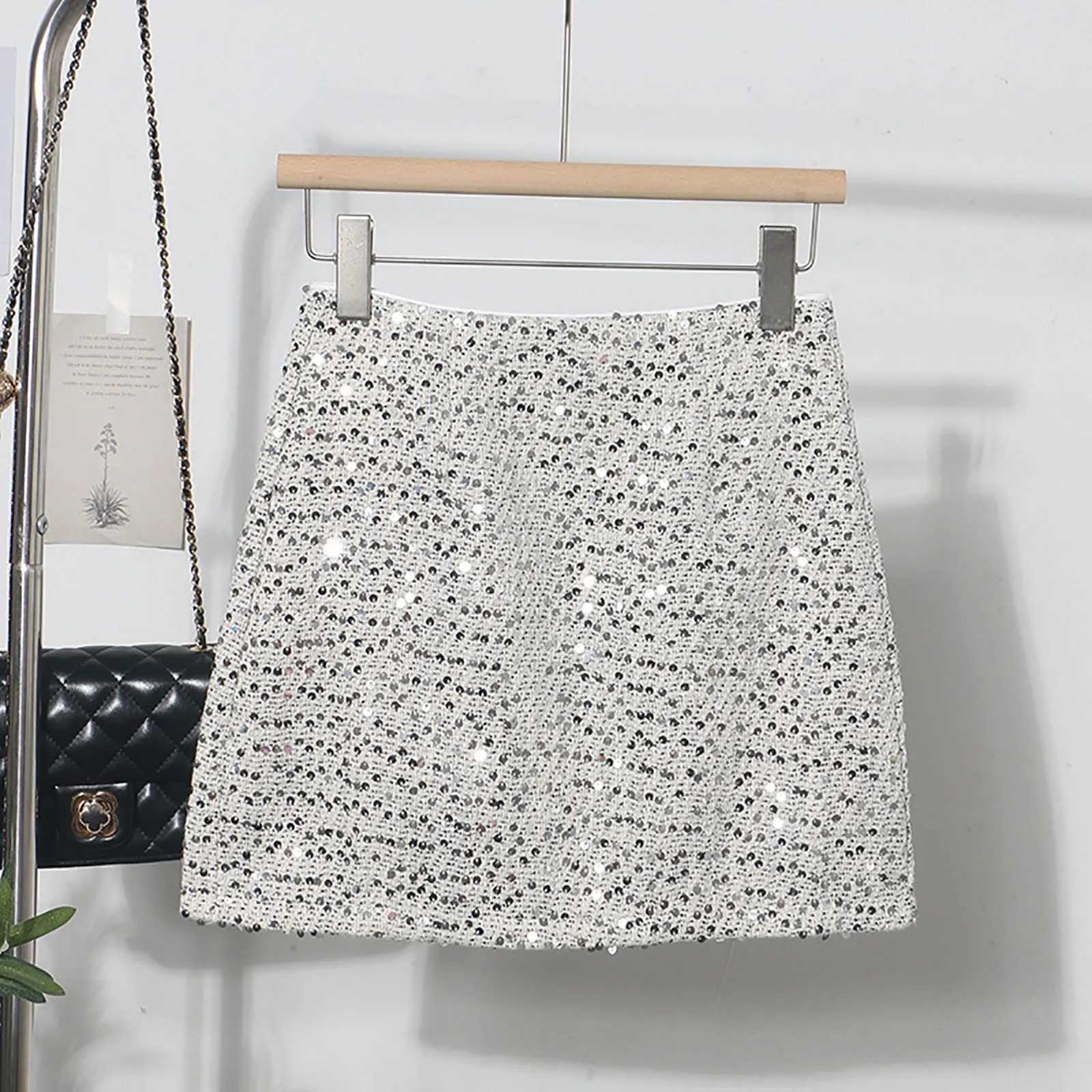 Silver Sequin Skirt For Women High Waist Mini Skirt Fe Fashion Shiny Ele Short Skirts Office Lady Casual Glitter DressXJ241221