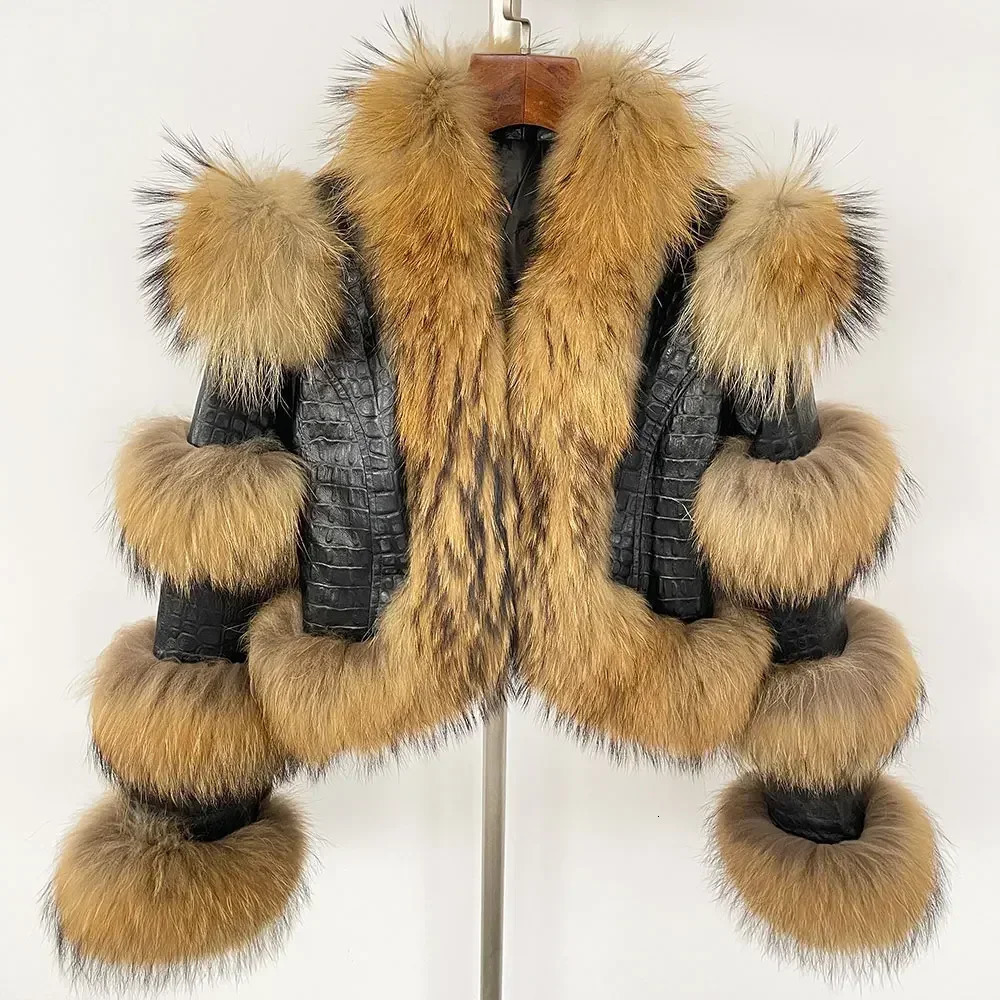 Real Fur Coat Winter Jacket Women Genuine Leather Natural Raccoon Fox Duck Down Outerwear Thick Warm Streetwear 241216