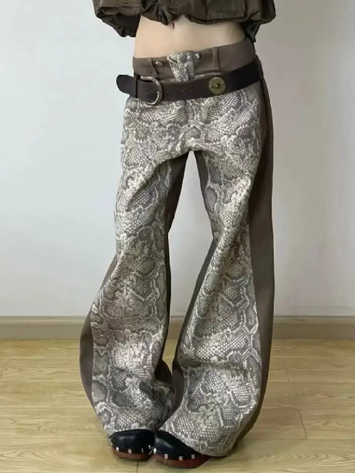 American Retro Spice Washed Snake Print Stitching Baggy High-Waisted Jeans Y2K Harajuku Hip Hop Goth Casual Joker Mop Pants 241220