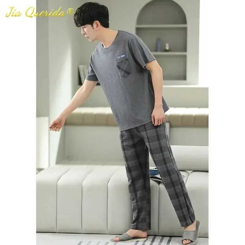 SUKAE mens plus size L-5XL womens summer cotton short sleeved full pants pajamas set mens casual pajamas fashionable pajamas W241221