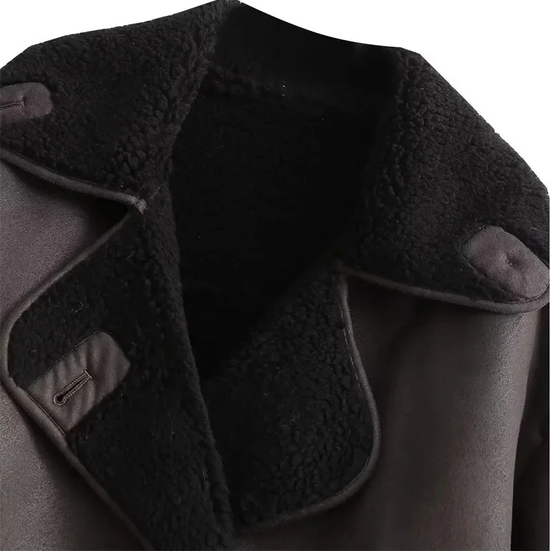 Woman Thick Faux Leather Jackets for Women Autumn Winter Warm Wool Blends Coats Demiseason Plush Jacket Outerwear 241216