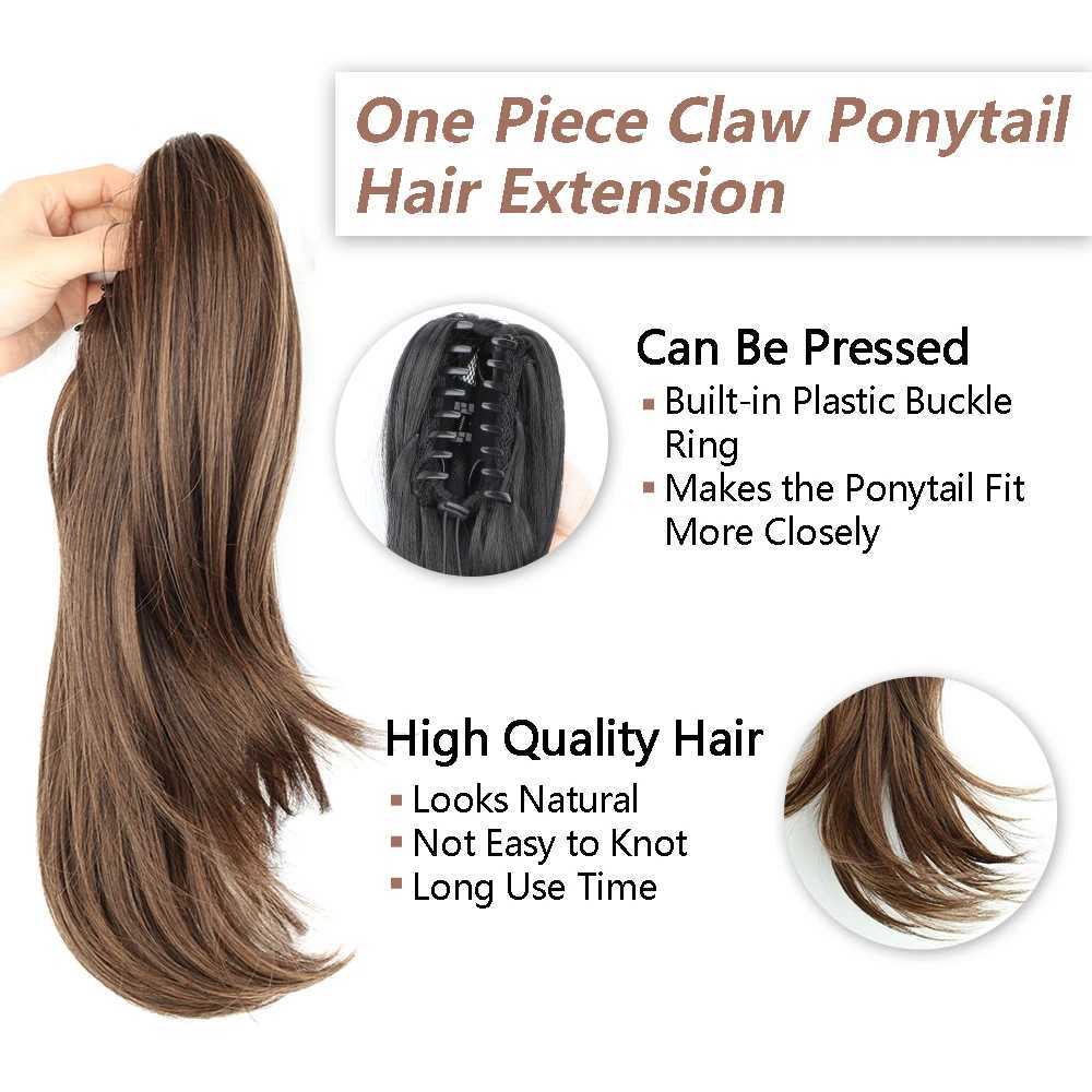 Synthetic Claw Clip On Ponytail Extensions 18Inch Long Natural Wavy Horse Tail Blonde Brown Fake Tail for Women Daily UseXJ241221