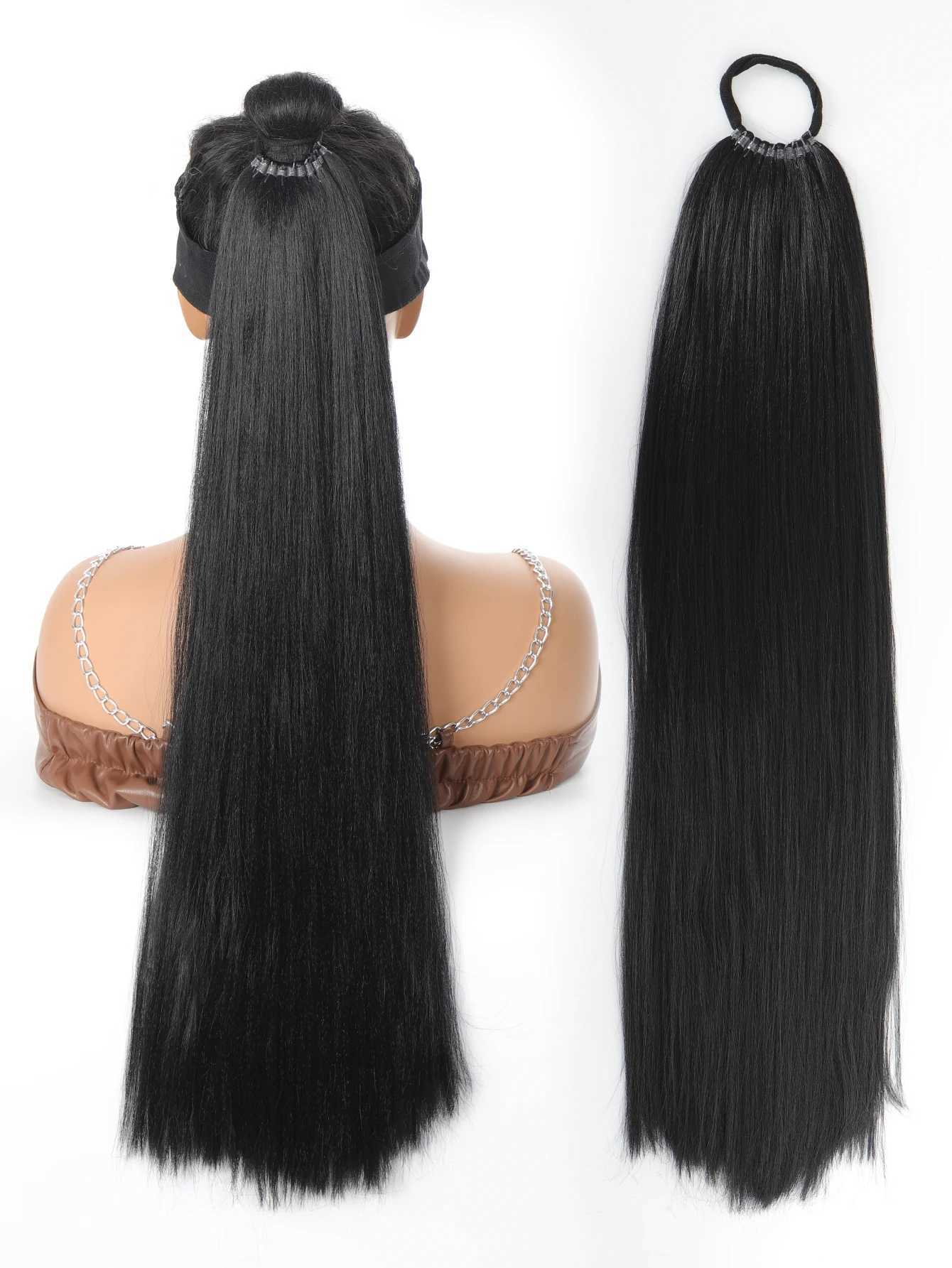 Synthetic Ponytail Extension Warp Around with Hair Tie 24inch Long Straight Braiding Hair DIY Braided for Women Girls CosplayXJ241221