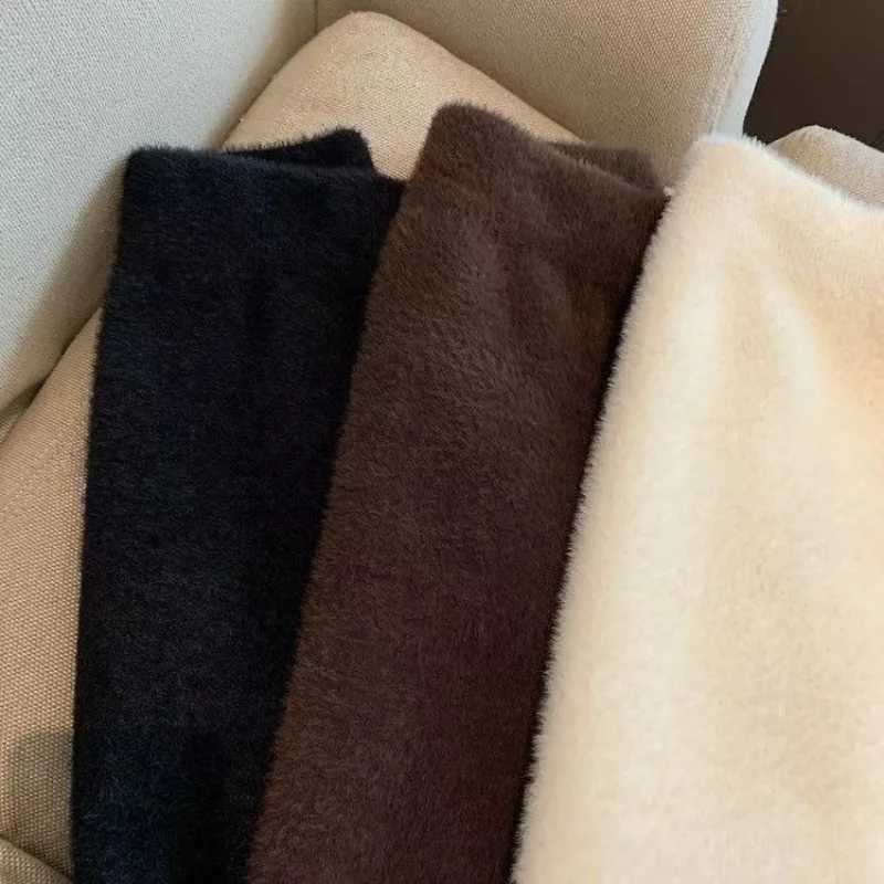 Elastic Waist Slim Women Short Skirt Sexy Ele All-Match Basic Mini Skirt Winter Sweet Casual Knit Imitation Mink Fur SkirtXJ241221