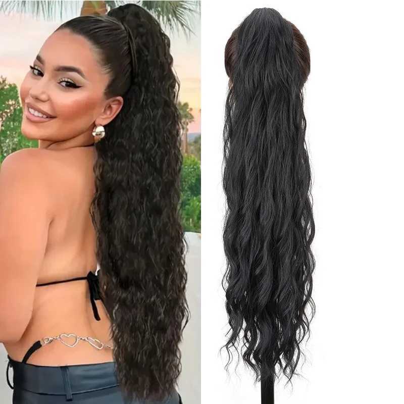 H STAR Synthetic 26Inch Long Wavy Curly Ponytail Claw Clip in Hair Extension Bouncy Curls Coloer Hairpiece for WomenXJ241221