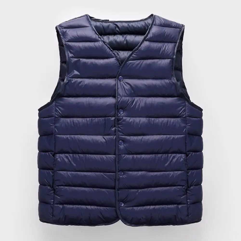 Men Vest Jacket Men Waistcoat Mens Winter V Neck Padded Vest Coat Thick Warm Windproof Single-breasted Cardigan for Casual PlusXJ241221