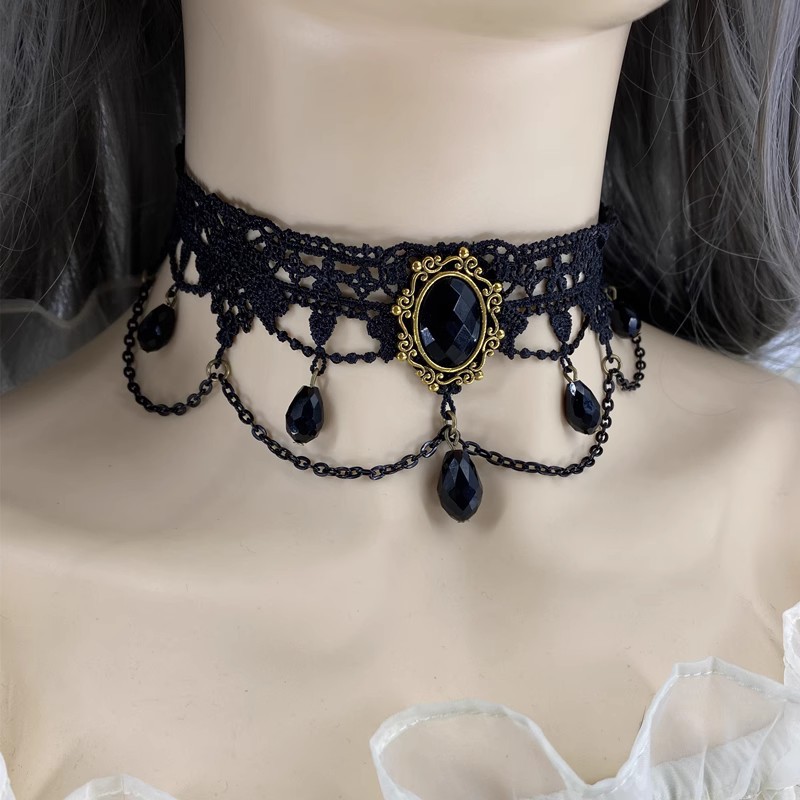 Fashion Velvet Choker Necklace for Women Vintage Onyx Sexy Lace Necklace with Pendants Gothic Girl Neck Jewelry Accessories Lolita Goth Choker Tassel 