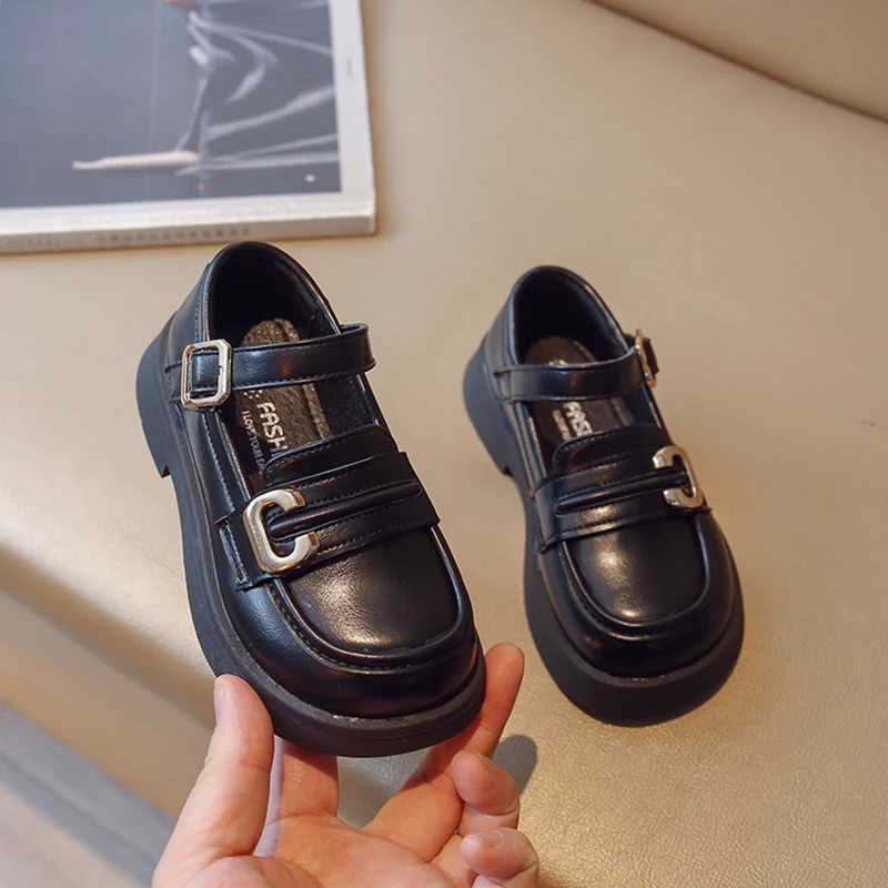 Sneakers Autumn Shoes Girls Soft Pu Leather Black Biege Concise Style Kids Flat Shoe Hook-loop 23-36 Trendy Flexiable Children Mary Janes H241221