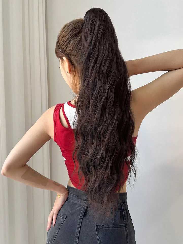 Synthetic New Style 26 inch Curly Wave Straight Clip Hairpin Long Ponytail For Women Multicolor Claw Ponytail ExtensionXJ241221