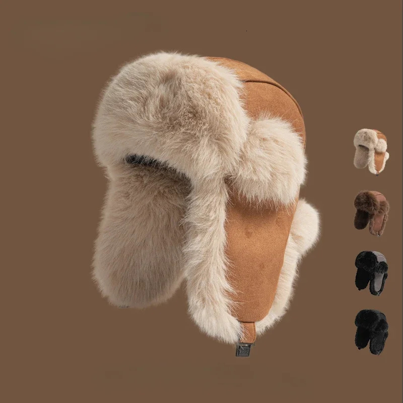 High qUAlity wInter velvet suede Lei Feng hat for men and women outdoor cycling warm ear protection for skiing Ushaka Russian hat 241220