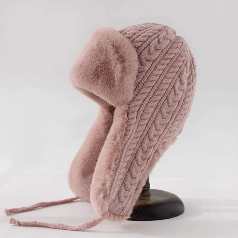 Long Ear Protection Leifeng Hat Womens Knitted Hat Winter Bicycle Warmth and Cold Protection Korean Edition 241220