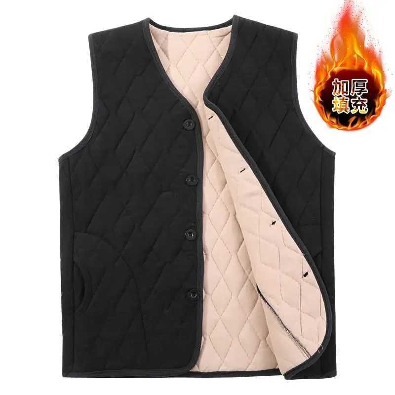 Mens Warm Vests Button Cardigans Casual Solid Plaid Jackets V Neck Windproof Single Breasted Double Sided Velvet WaistcoatXJ241221