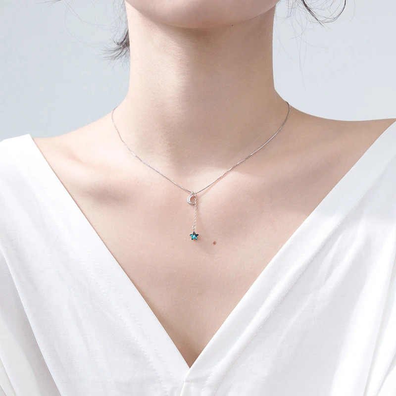 Modian Real 925 Sterling Silver Shining Crescent Star Pendant for Women Link Chain Fashion Fit Women Engagement Party Jewelry 241220