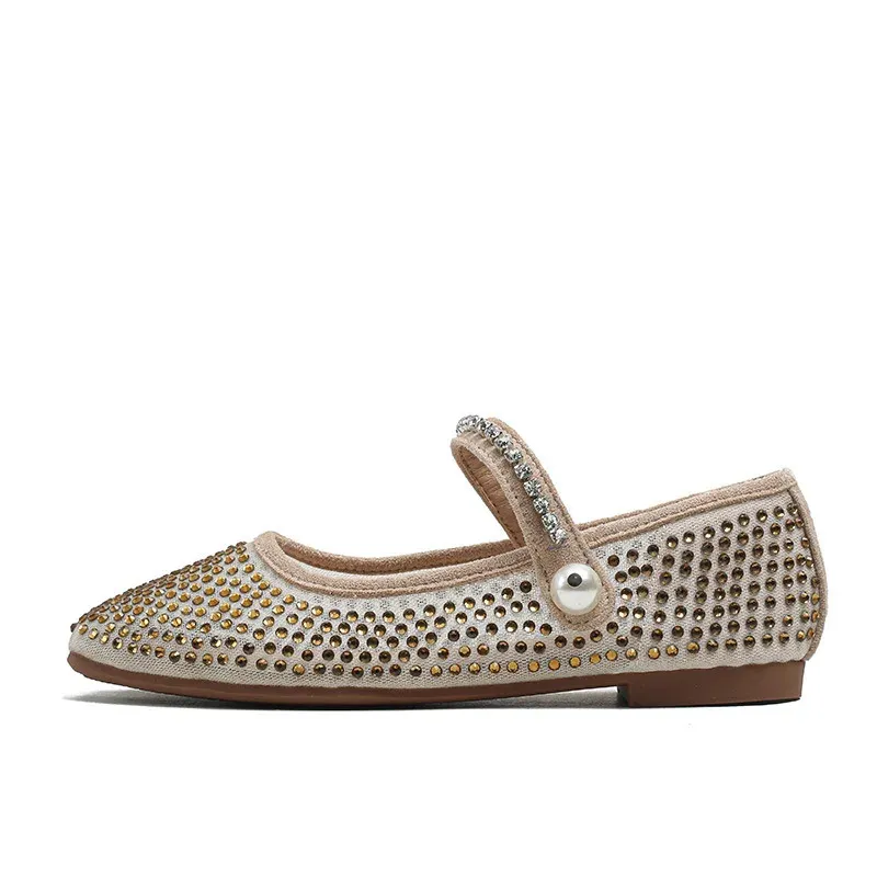 Spring Women Flat Shoes Fashion Crystal Mesh Square Toe Shallow Laady Ballet Flats Comfortal Rhie Mary Jane 240612 250313