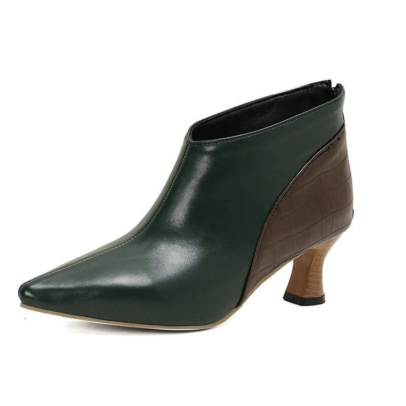 Spring And Autumn French Pointed Wood Grain Fine Ankle Boots Temperament Color Blocked Back Zipper Women's High Heels Single Shoes