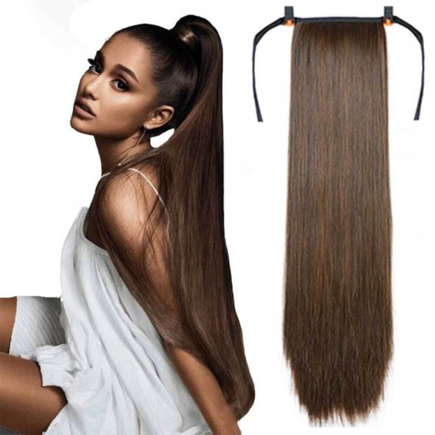 Super Long Silky Straight Clip In Ponytail Extensions Synthetic Hair 22 Long Straight Clip in Ponytail Natural As Human HairXJ241221