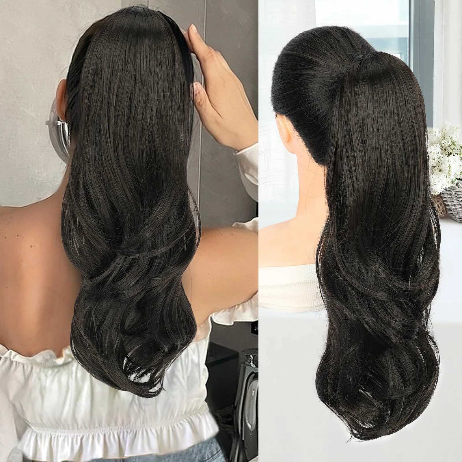 Synthetic Ponytail ExtensionDrawstring Ponytail Hair Extensions Black Long Curly Wave Ponytail For WomenXJ241221