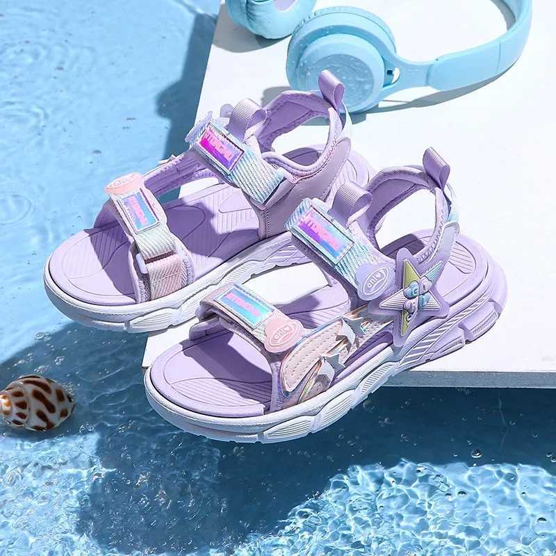 Sandals Cute Girls Pink Purple Sandals Summer Girls Sandals Fashion Light Soft Flats Toddler Infant Casual Beach Children Shoes Outdoor H241217