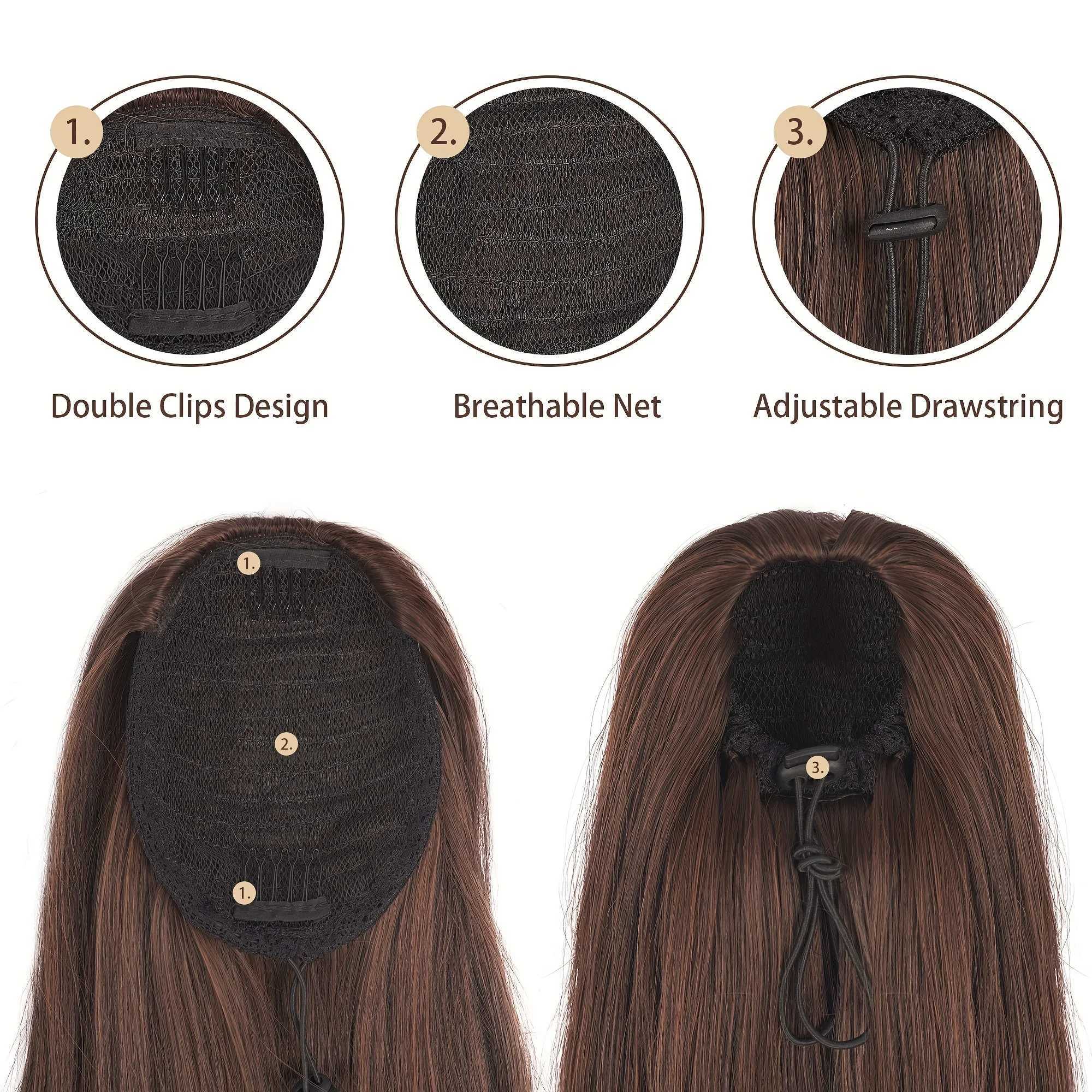 36 Inch Synthetic Long Layered Straight Drawstring Ponytail Extension Soft Clip-In Hair Extensions for Women HairpieceXJ241221