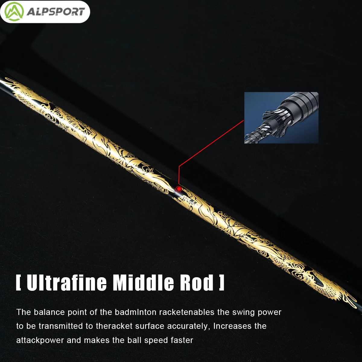 Alpsport Dragon 4U 26LBS all carbon fiber attack badminton racket with new embossed gold and black 100% original design rocketW241221