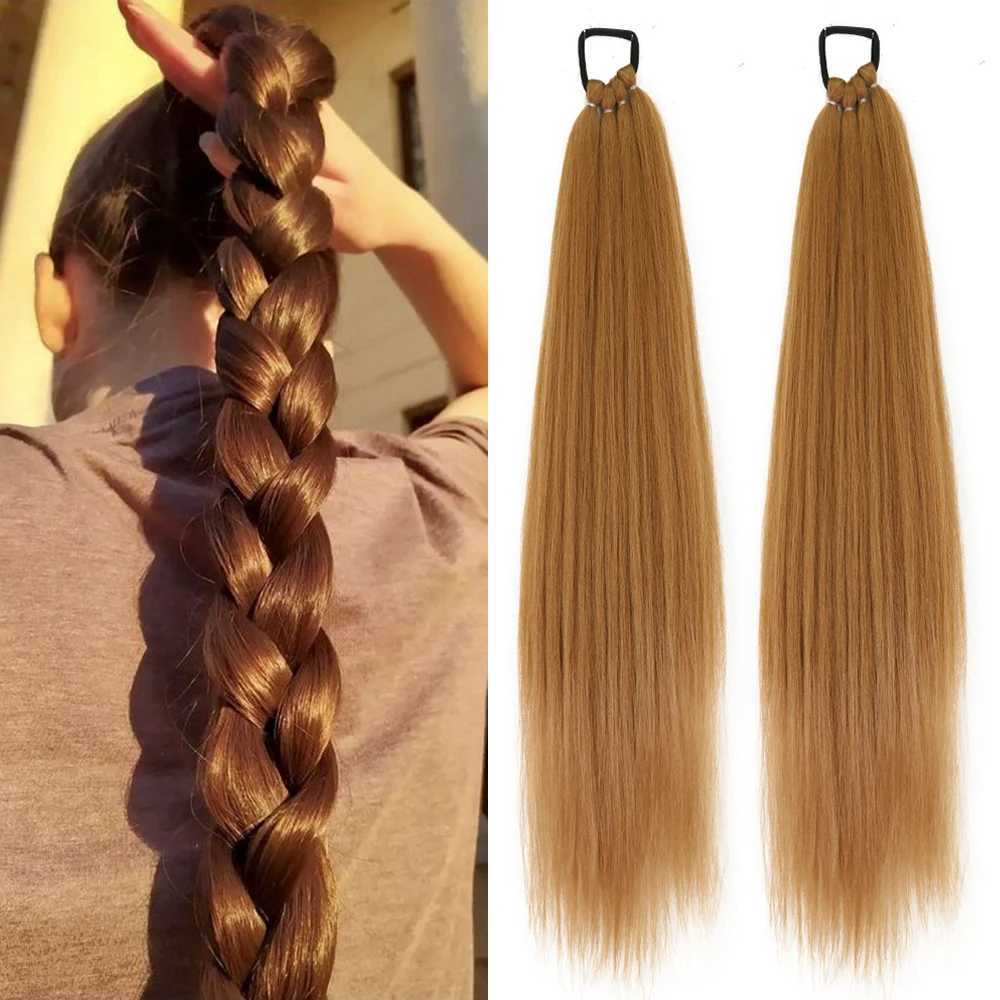 Ponytail Extensions Synthetic Wrap Around Ponytail With Rubber Band Hair Ring DIY 26 Inch Ombre Black Brown GreyXJ241221