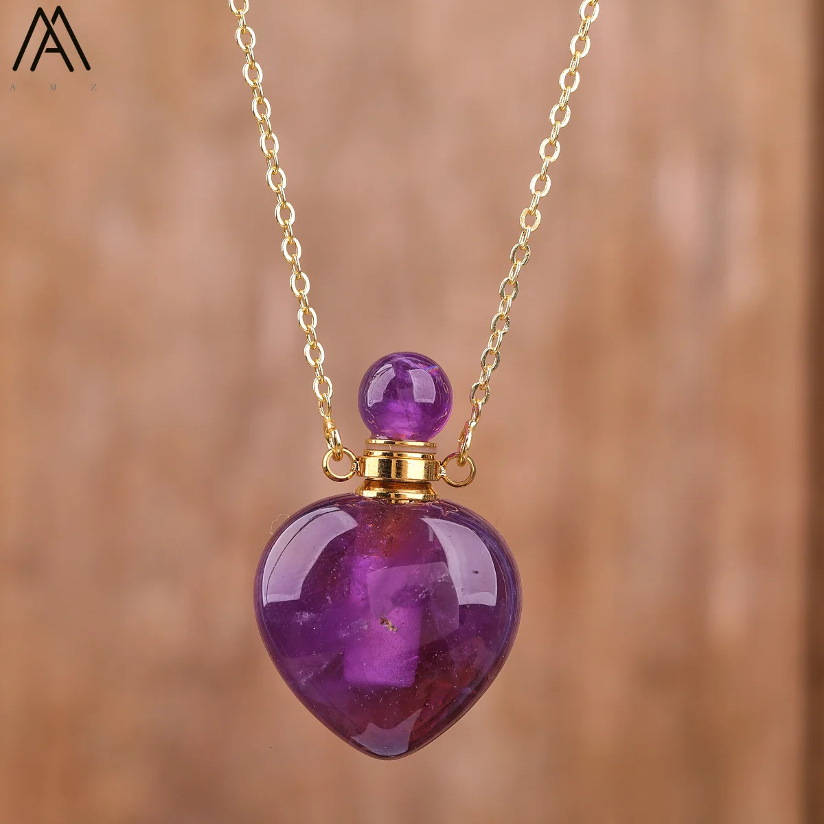 Fashion Women Heart Stone Essential Oil Pendant Necklace Roses Amethysts Quartz Perfume Bottle Necklace Jewelry Gift Dropship 241220