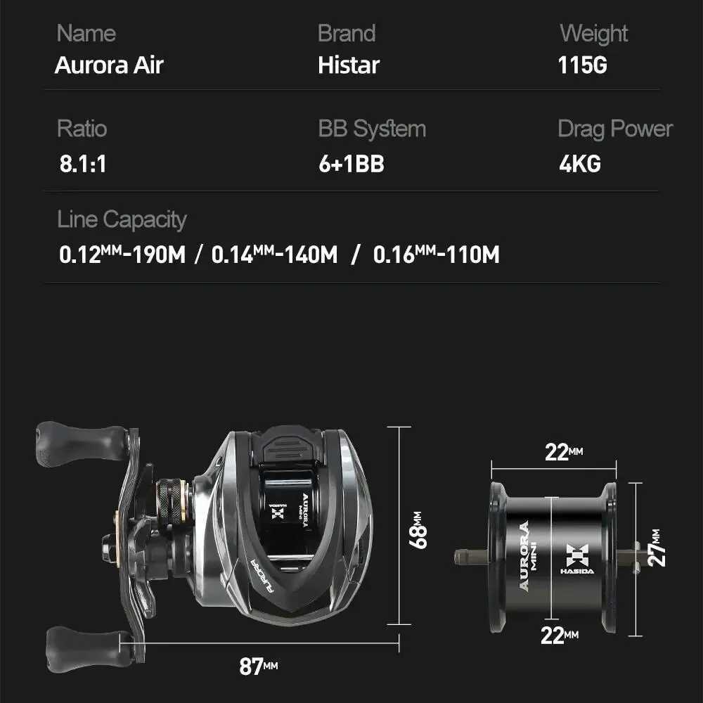 Baitcasting Reels Histar Aurora AIR BFS Bait Finesse System Light Lure AT7 Aluminum Spool 115G UL 3D Dynamic Magnetic Braking Baitcasting Reel S241219