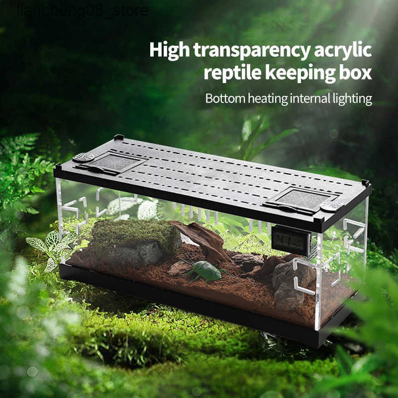 Other Pet Supplies Acrylic reptile box small lighting heated escape hermit crab cage breeding tank climbing pet breeding box L240910