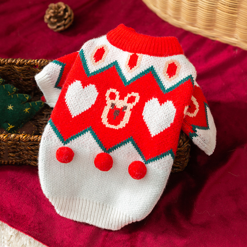 Autumn and winter dog clothes, New Year's Christmas teddy bear pullover sweater, New Year pullover sweater