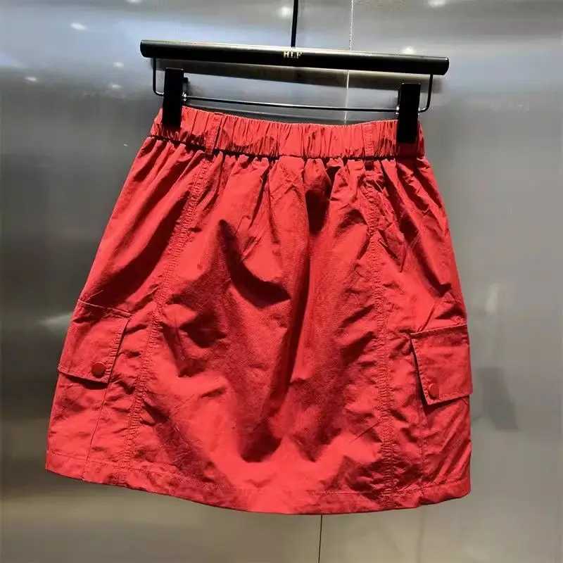 Summer A-shaped Bodycon Skirt lti-pocket Drstring Elastic Waist Casual Short Skirt Women Korean StyleXJ241221