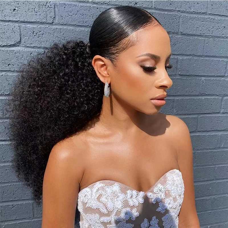 Sylhair Drawstring Curly Ponytail Extension for African Women Afro Kinky Curly Hair Pieces Synthetic Heat ResistantXJ241221