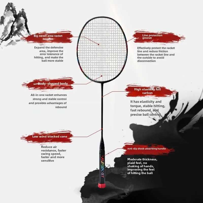 The lightest 8U 65g all carbon fiber racket string professional training racket maximum tension 30 pounds with bagW241221