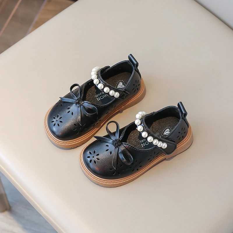 Sneakers Girls Sandals Summer New Beige Bow Breathable Pearl Girls Baby Single Shoes 2-8 Years Old Black Non-slip Children Baby Shoes H241221