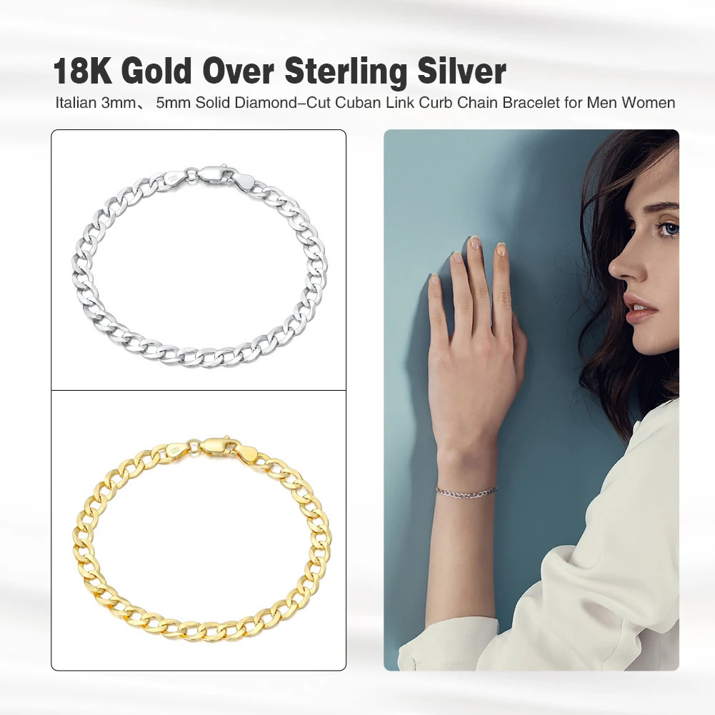 ORSA JEWELS 925 Sterling Silver 3mm Cuban Link Curb Chain Bracelet Gold Italian Cuban Bracelet Jewelry for Men Women SB123 241220